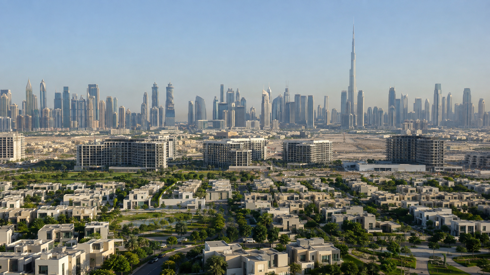 Dubai Hills Estate and central Dubai skyline representing different property investment communities