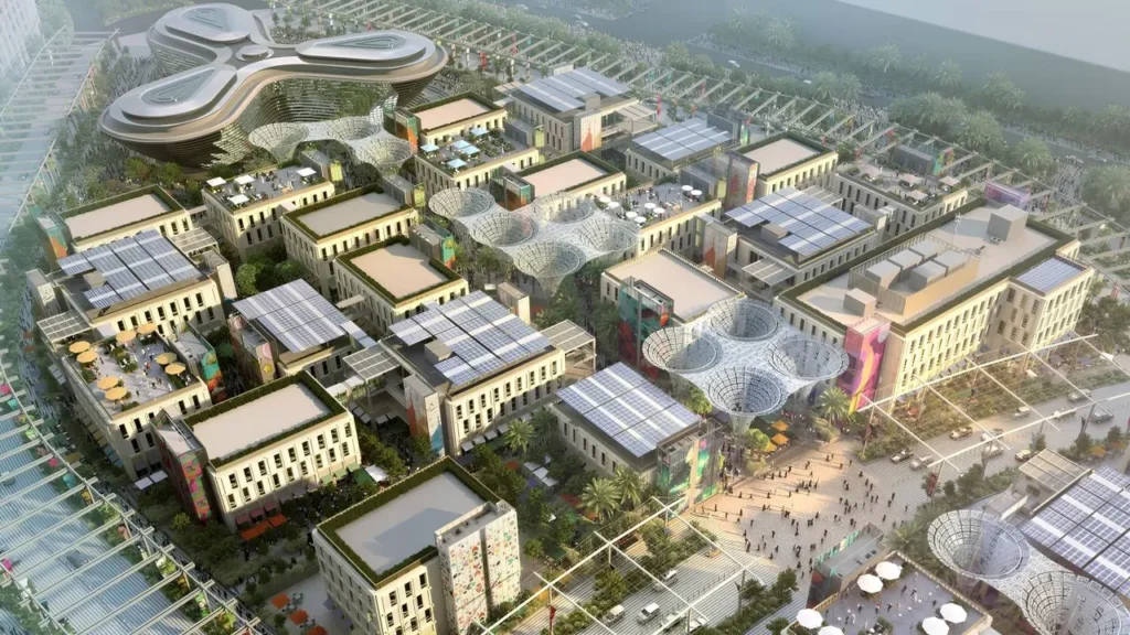 The futuristic Mobility Pavilion at Expo City Dubai represents the city’s vision for innovation and smart urban living, reflecting the type of forward-thinking developments presented at the Dubai Property Expo Perth.